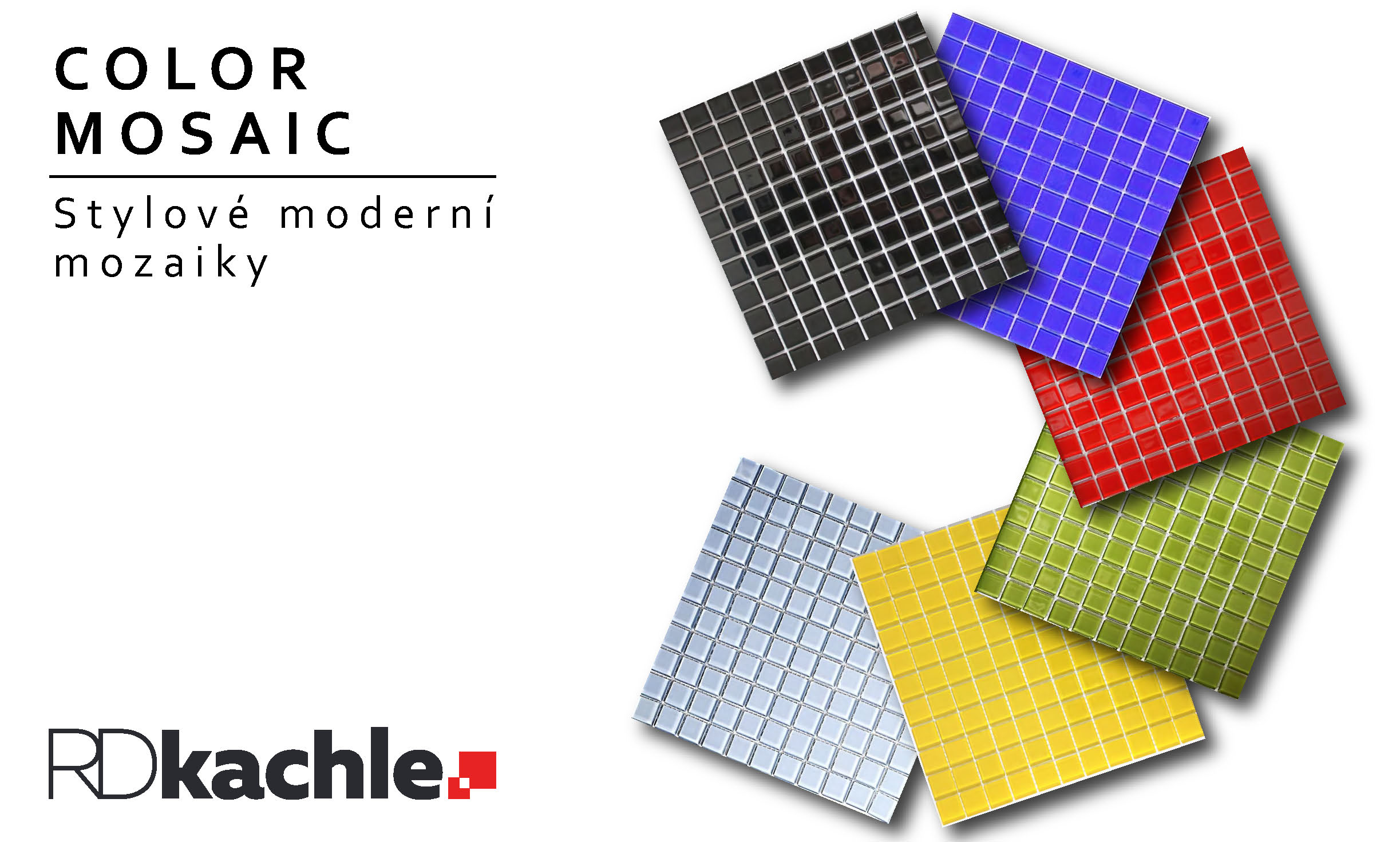 Skleněné mozaiky různých barev a rozměrů