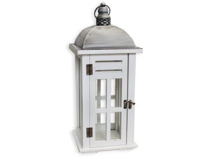 Lucerna dřevo/sklo V46cm bílá