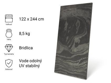 Kamenná dyha, Silver Grey Black, 122x244 cm