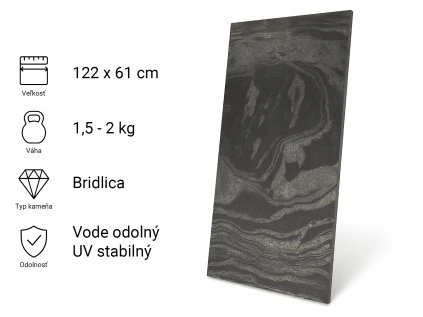 Kamenná dyha, Silver Grey Black, 122x61 cm