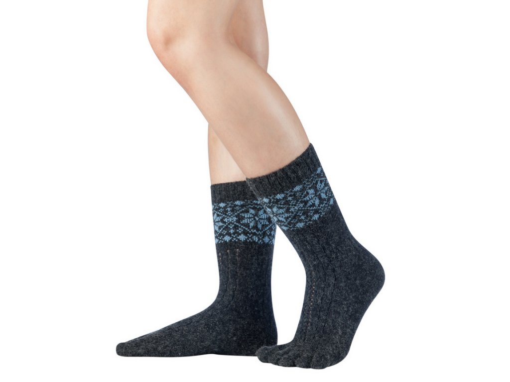 Winter Merino and Cashmere Toe Socks - Snowflakes -Anthracite and Light  Blue - Realfoot Shoes
