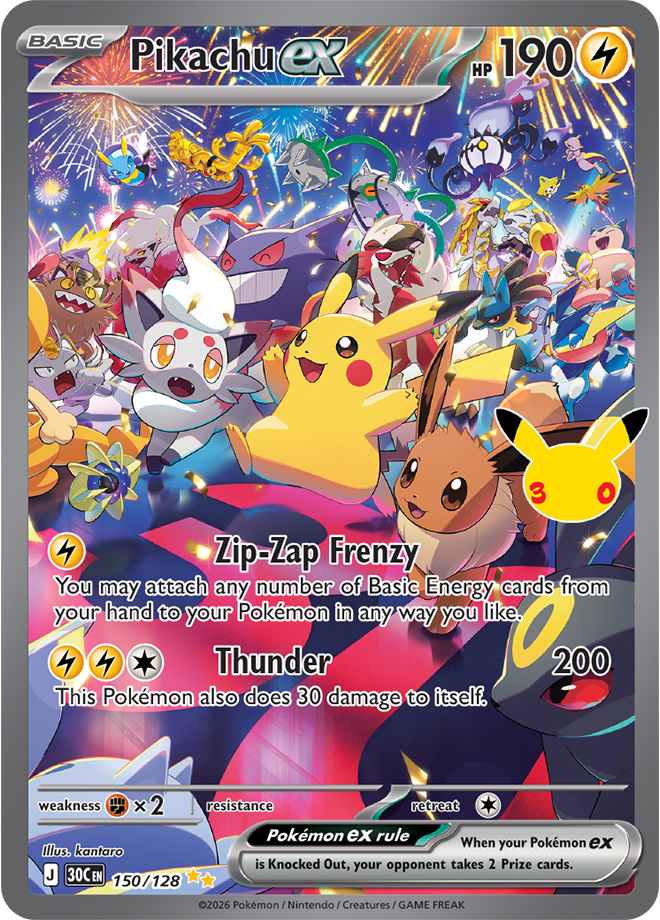 Pikachu ex 150/128 — noční ilustrace, zvětšit