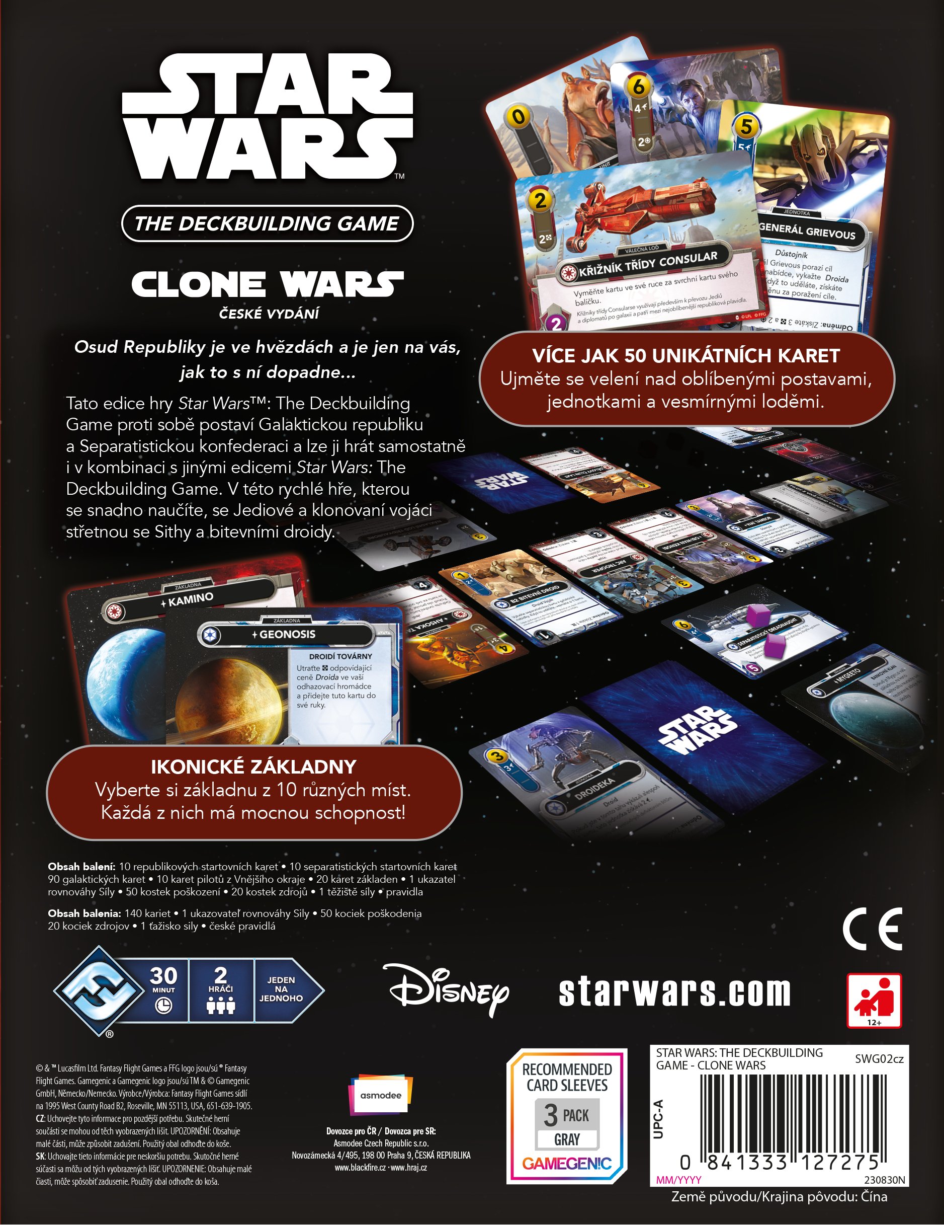 Rozložená partie Star Wars: The Deckbuilding Game – Clone Wars