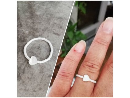 miyuki prstýnek se srdíčkem z mušloviny