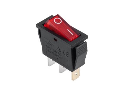 Prepínač kolískový 3pin 230V červený