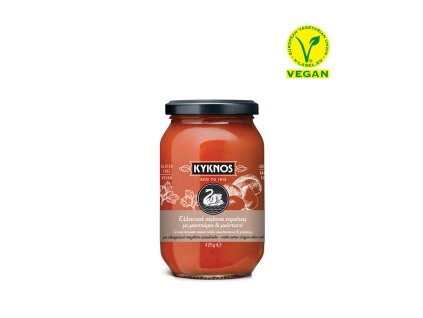 tomato sauce mushrooms with vegan logo