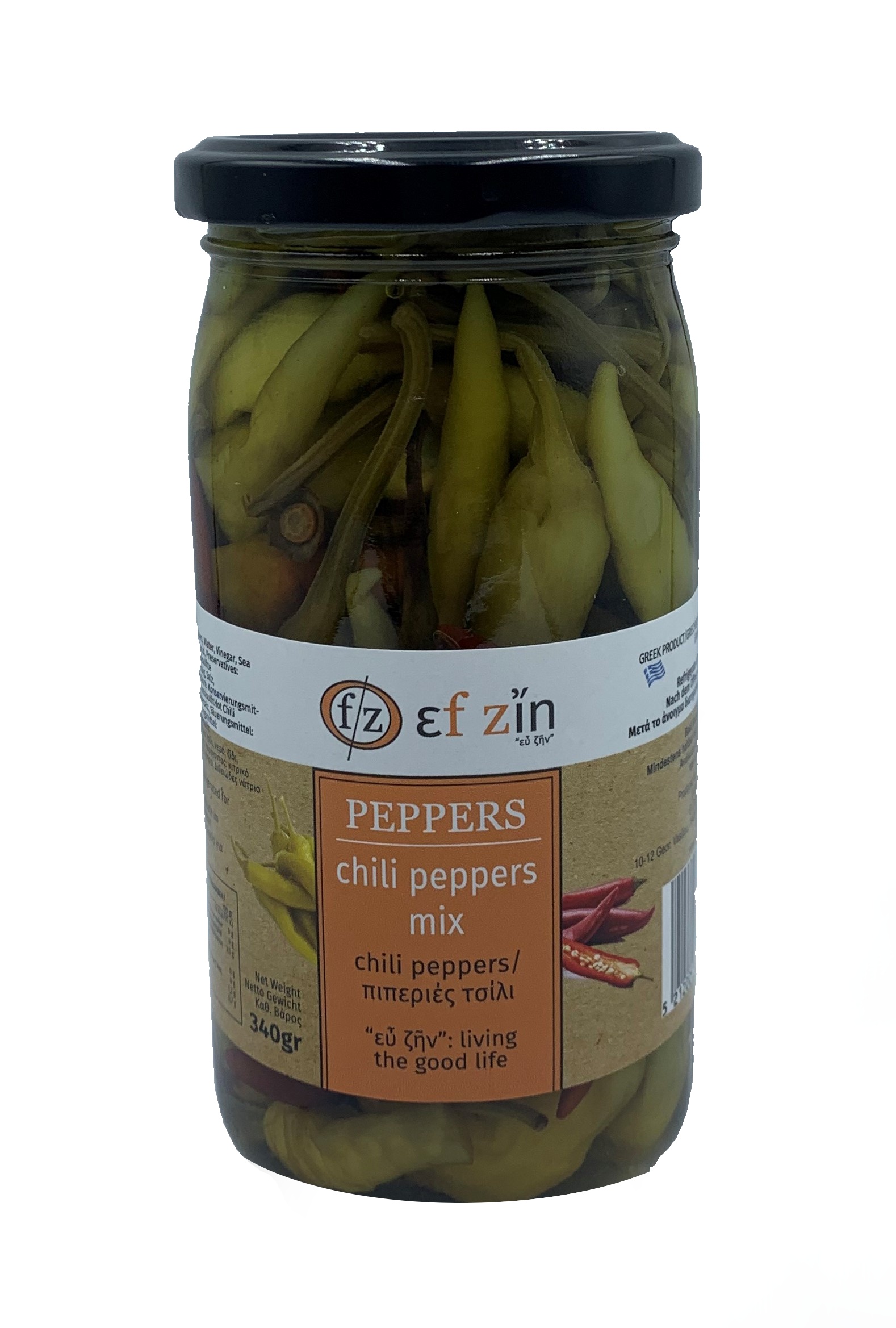Nakládaný mix zelených a červených chilli papriček 370 g EfZin