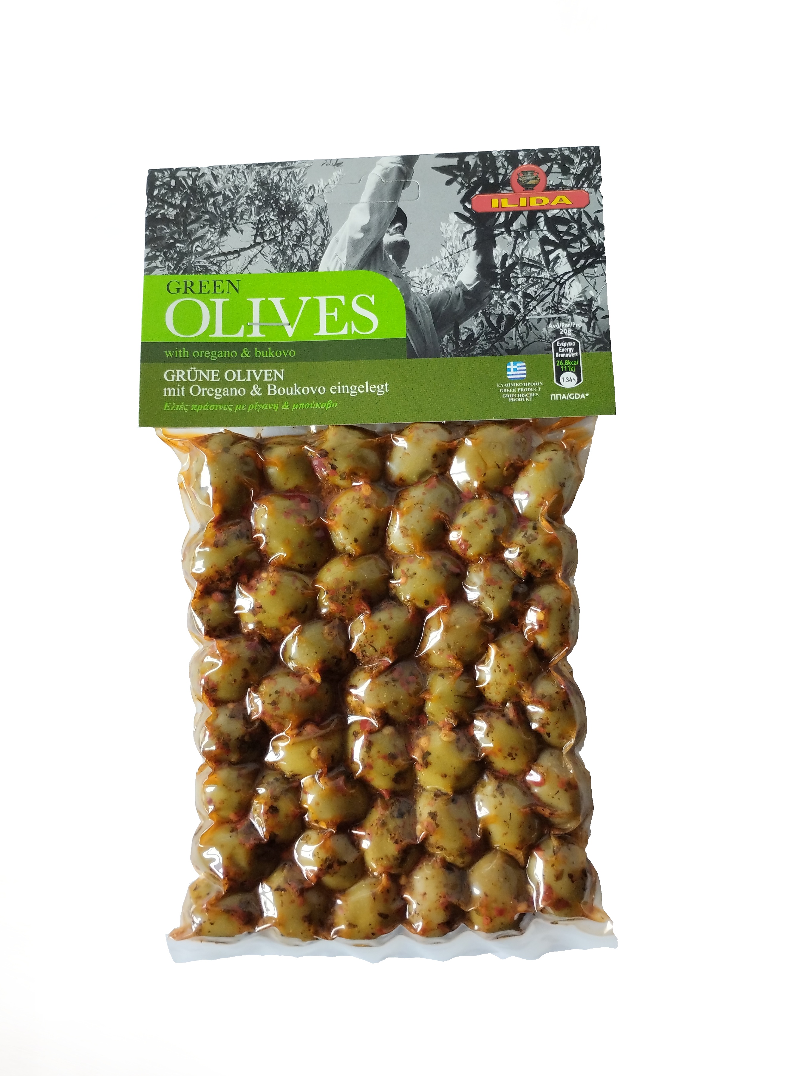 ILIDA Olivy zelené s BUKOVEM a oregánem, s peckou 250 g
