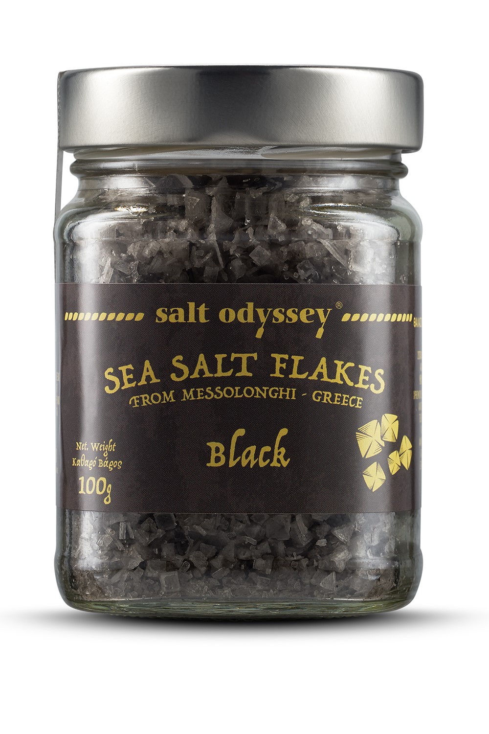 Vločky černé mořské soli 100 g sklo Salt Odyssey