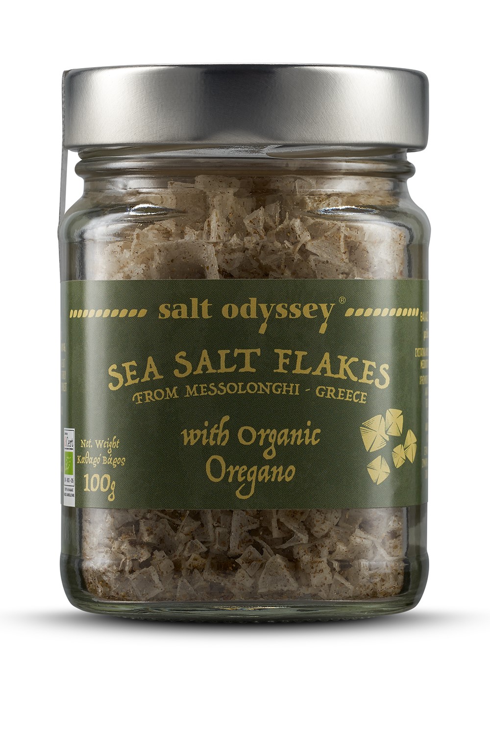 Vločky mořské soli s BIO oregánem 100 g sklo Salt Odyssey