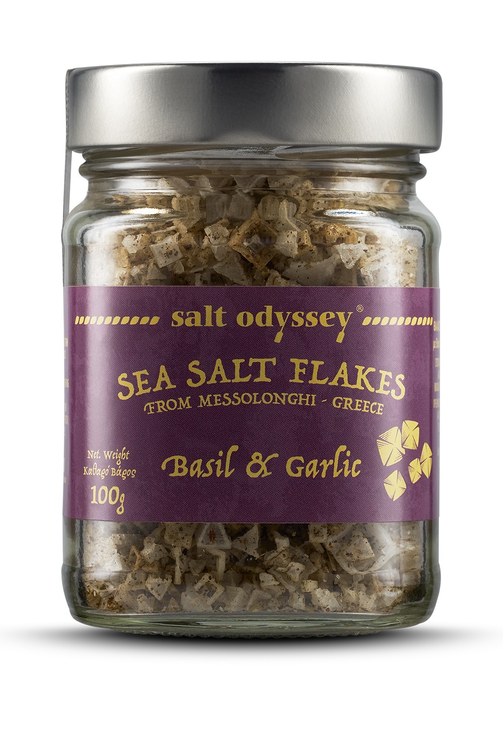 Mořská sůl vločky s bazalkou a česnekem 100 g sklo Salt Odyssey