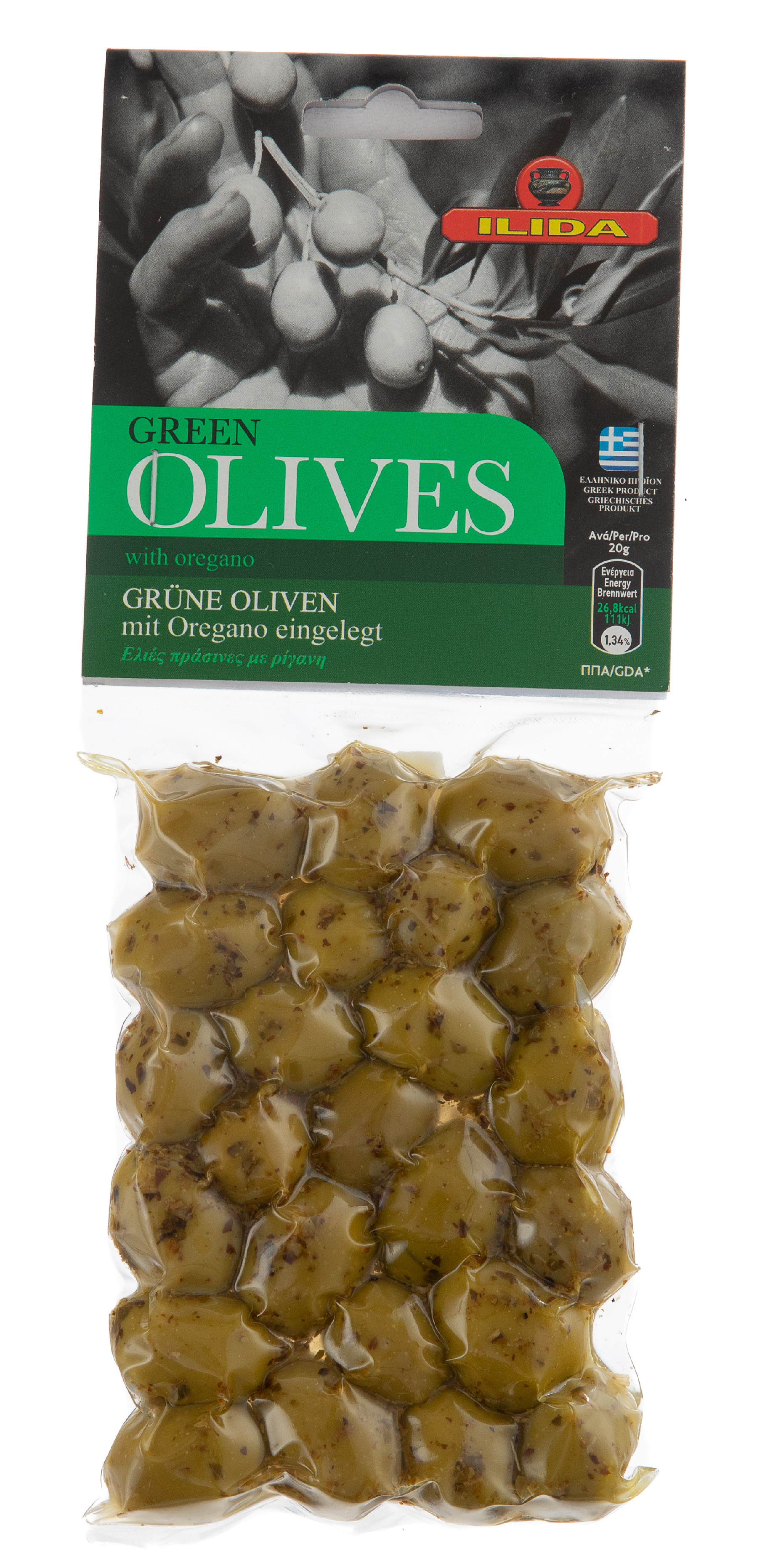 ILIDA Olivy zelené s oregánem, s peckou 150 g