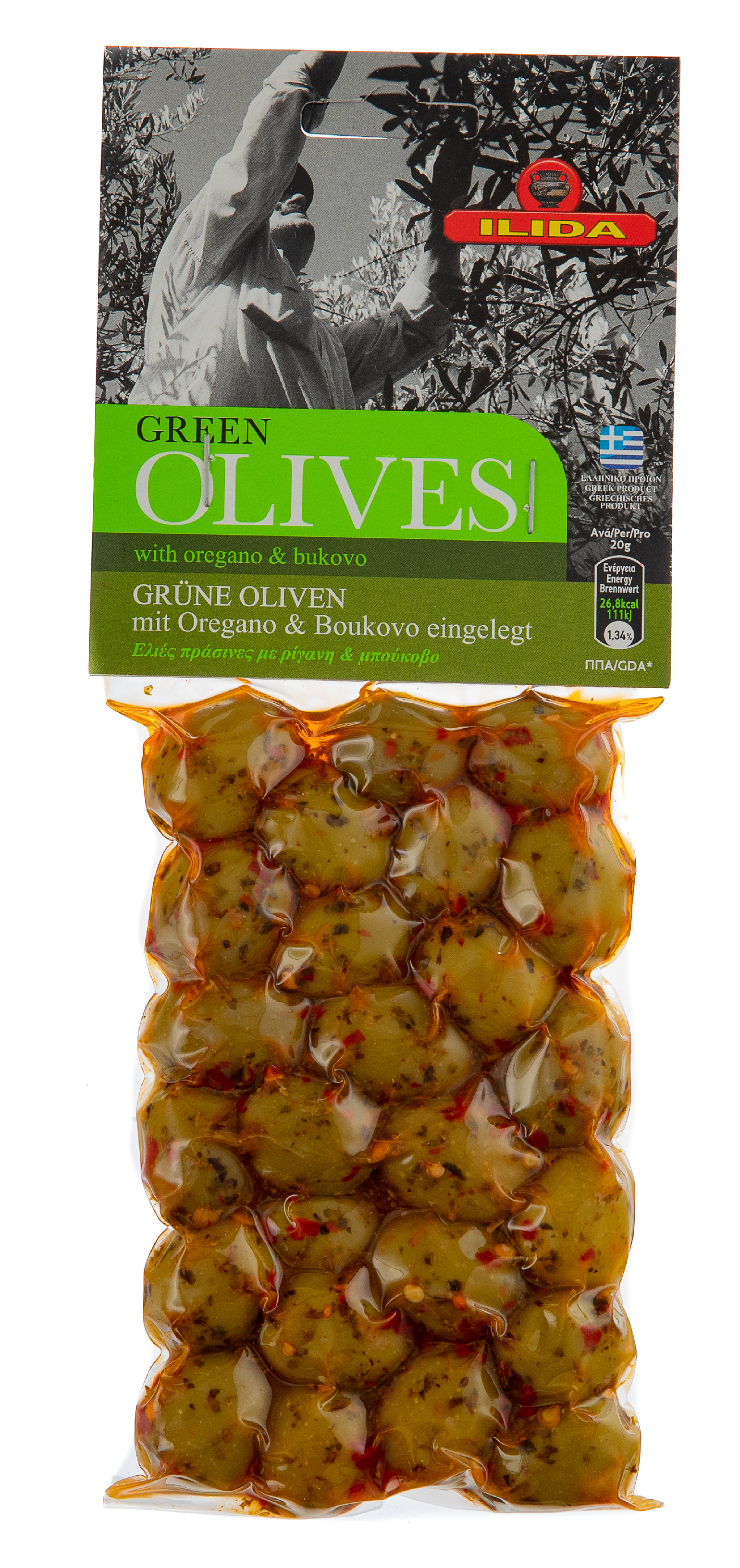 ILIDA Olivy zelené s BUKOVEM a oregánem, s peckou 150 g