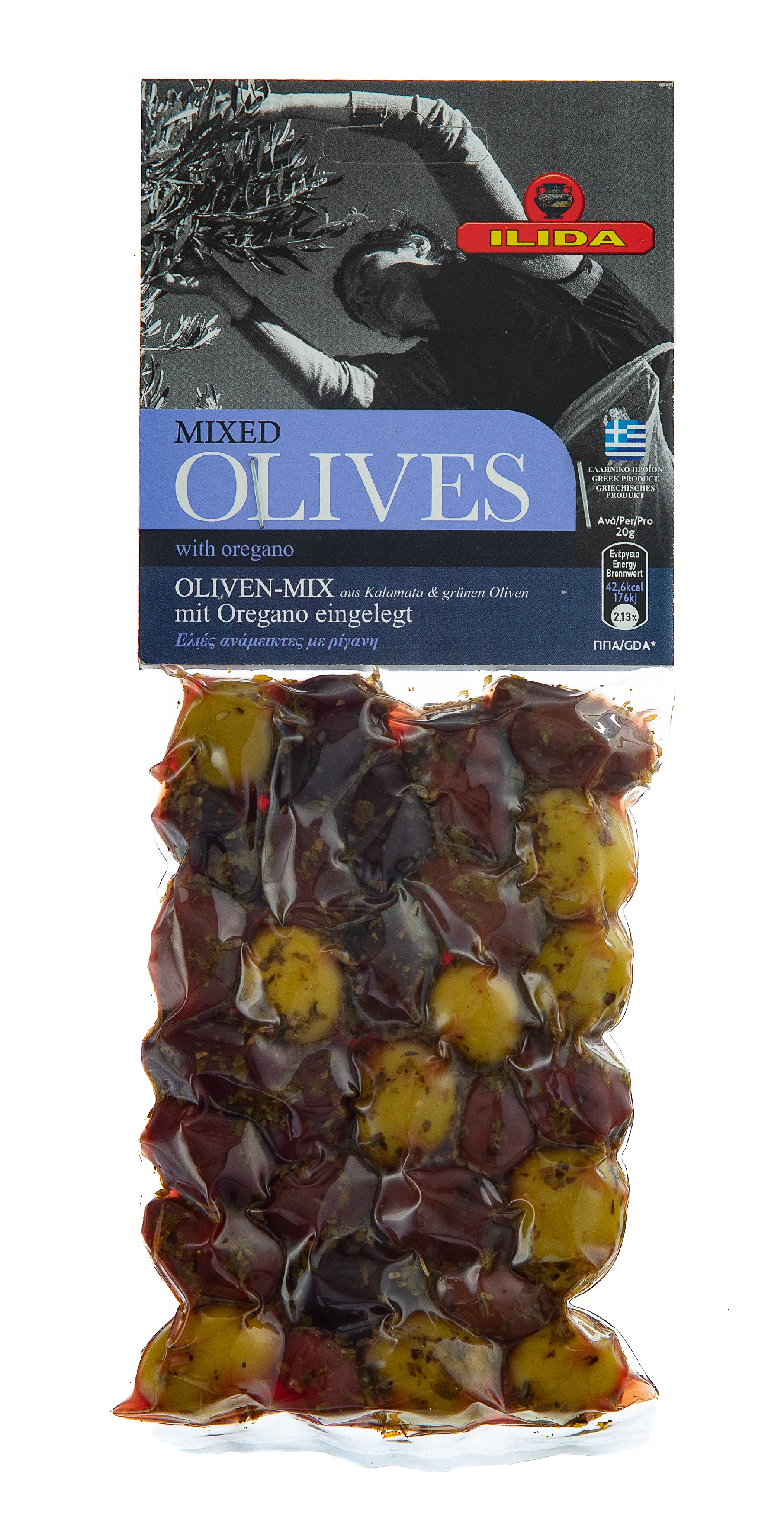 ILIDA Mix zelených a černých oliv oregánem, s peckou 150 g