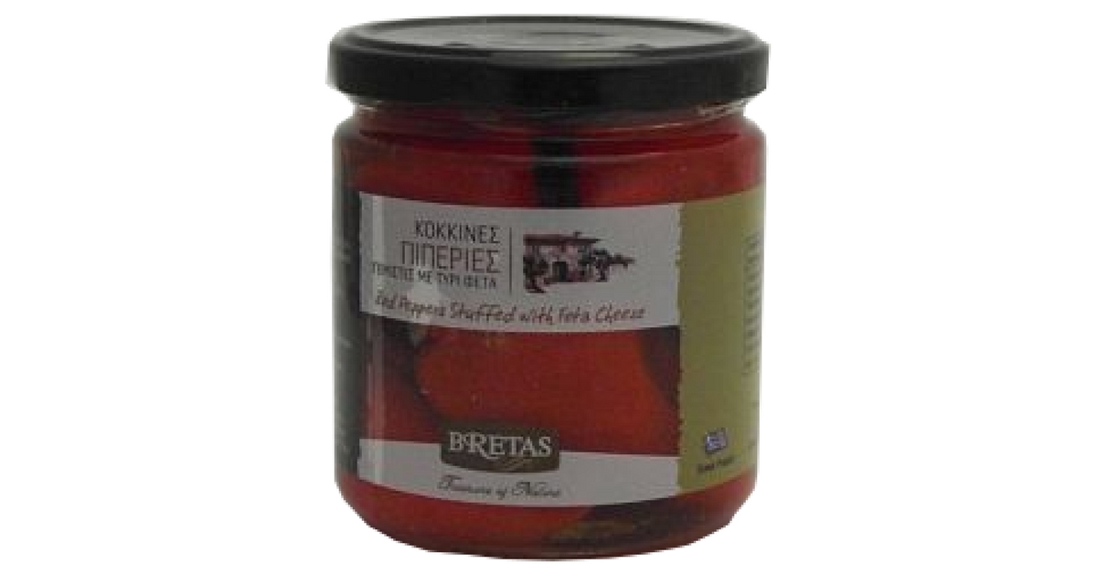 BRETAS Červené papriky plněné Fetou v oleji s bylinkami 360 g