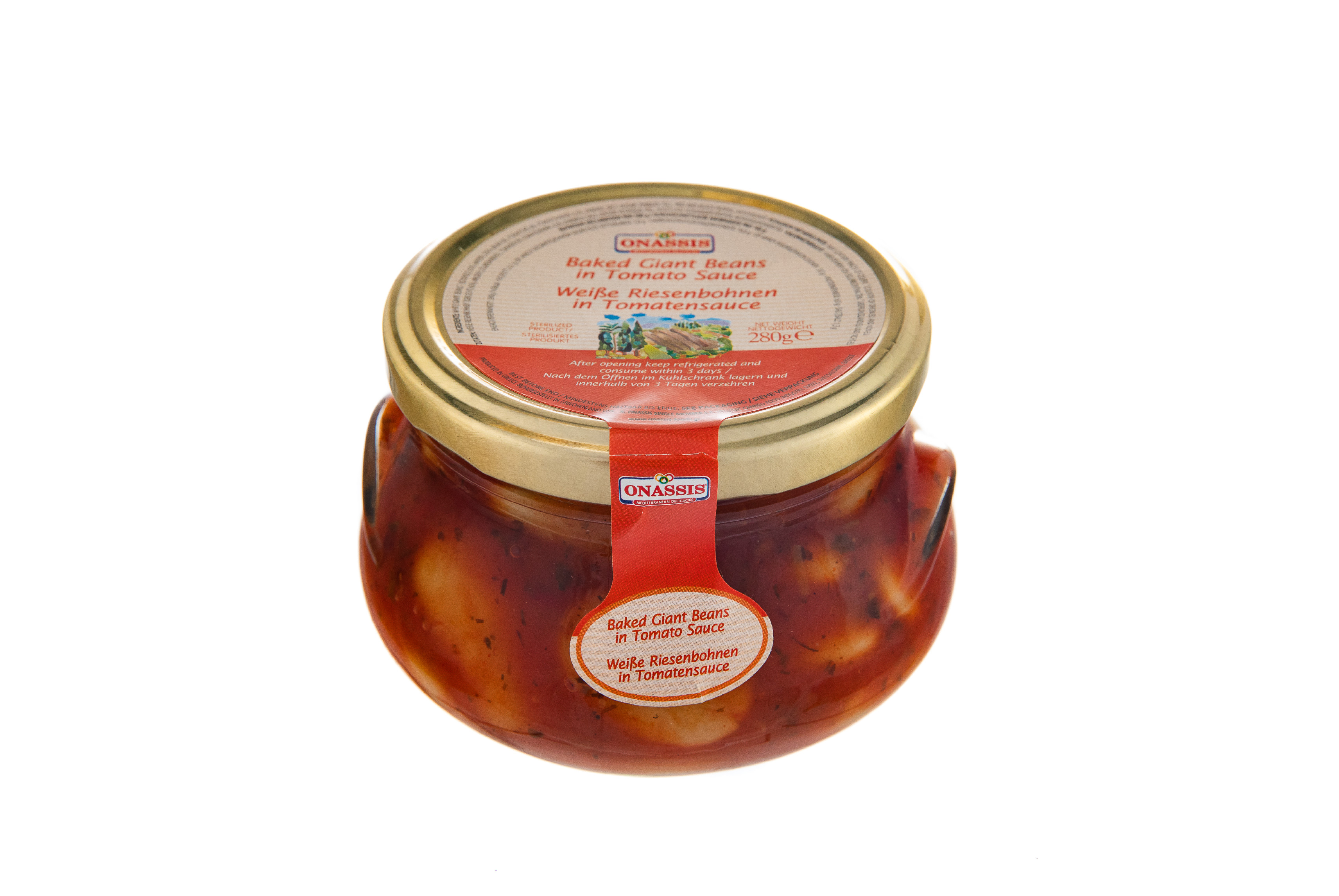 Velké bílé fazole v tomatě pečené ONASSIS 280 g skleněná dóza