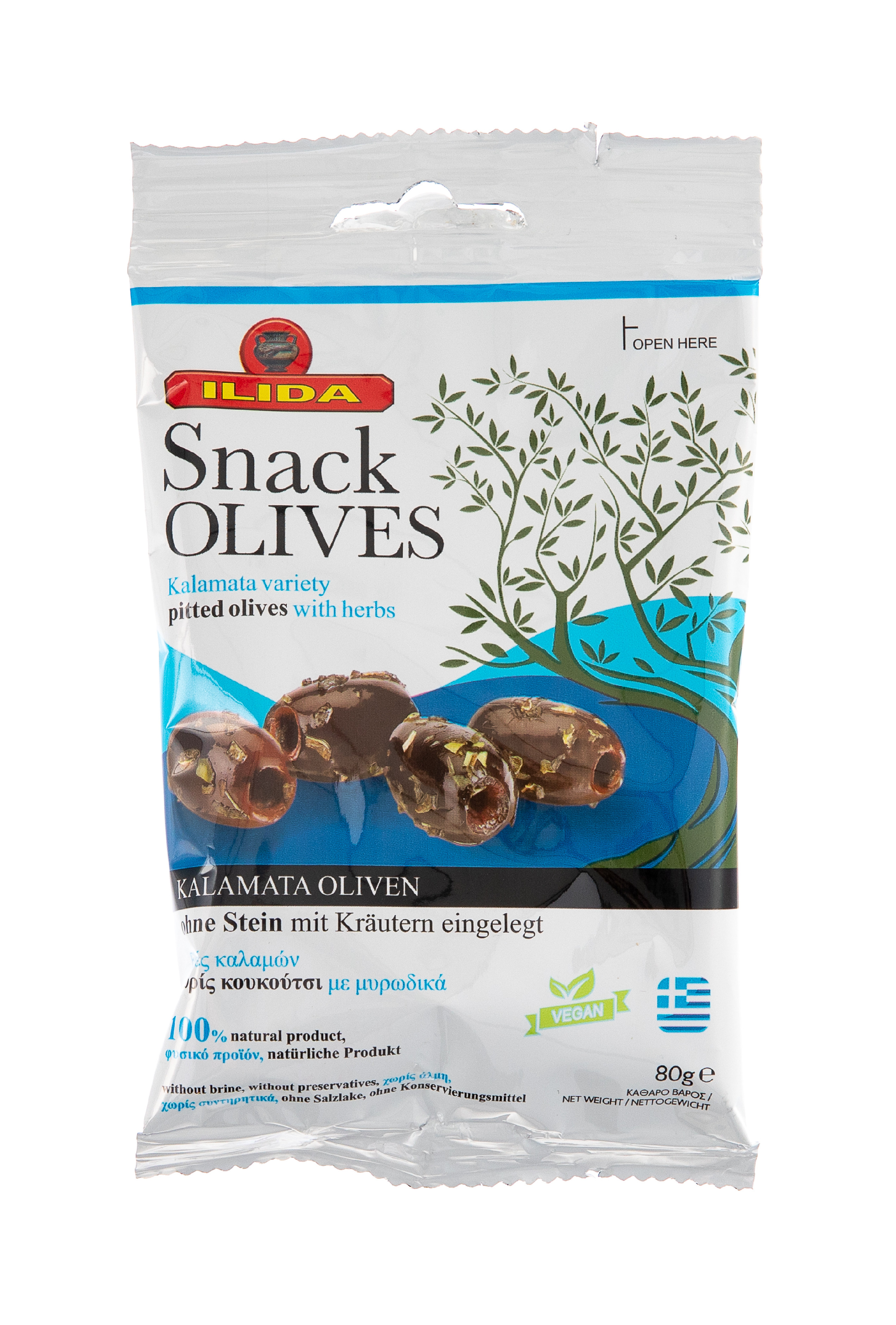 ILIDA Černé marinované olivy KALAMATA bez pecky 80 g