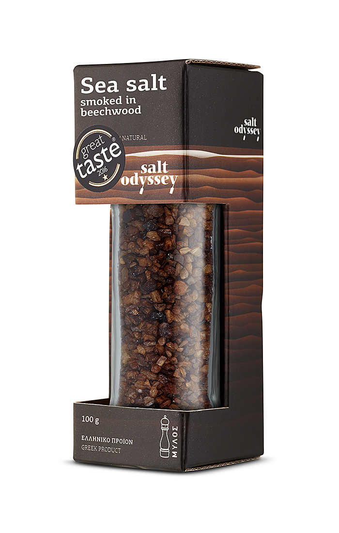 SALT ODYSSEY Uzená mořská hrubá sůl na bukovém dřevě 110 g mlýnek