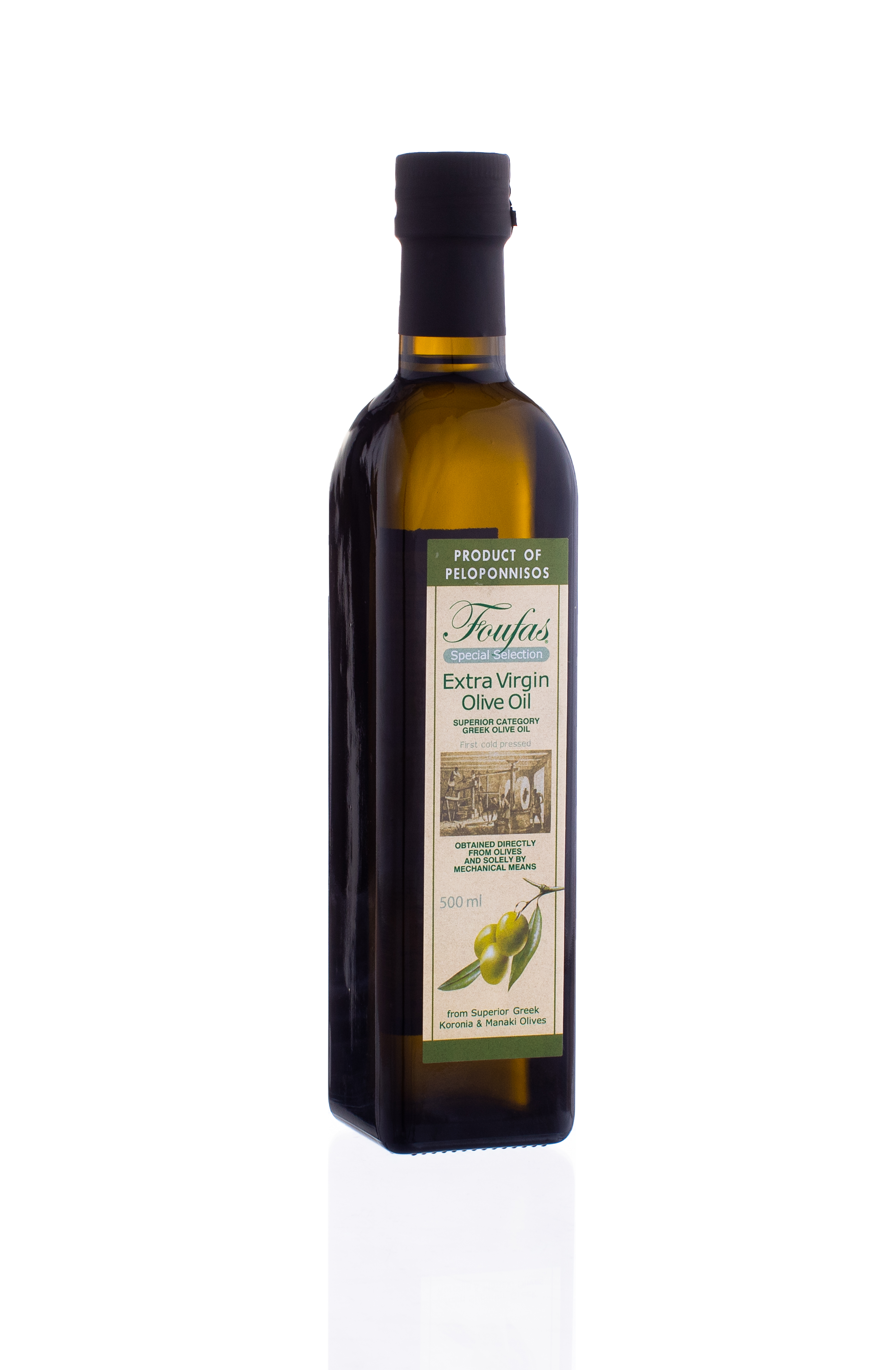 Extra panenský olivový olej FOUFAS - 500 ml hranatá láhev