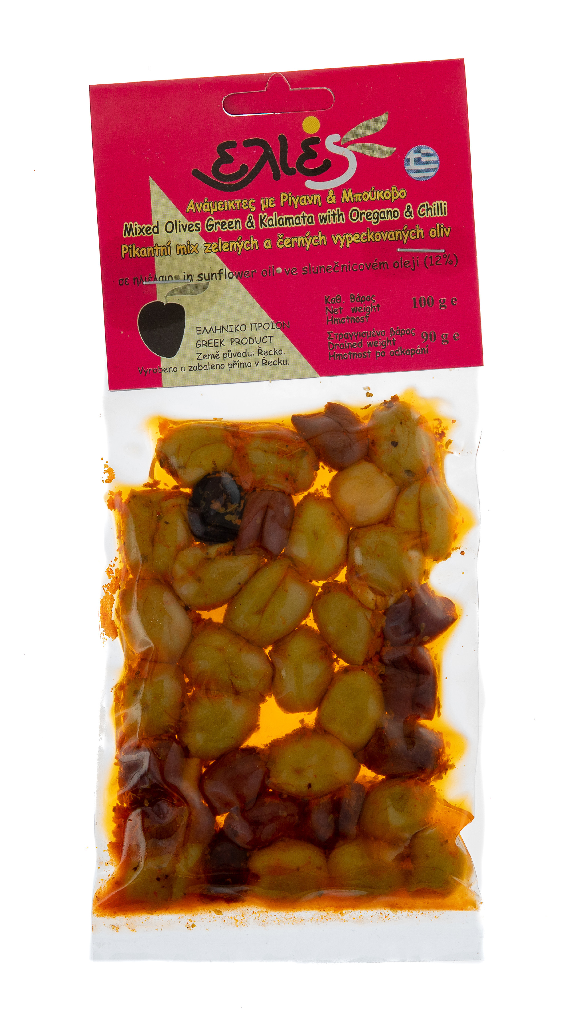 Mix zelených a černých oliv ILIDA bez pecky s chilli a oregánem 100 g