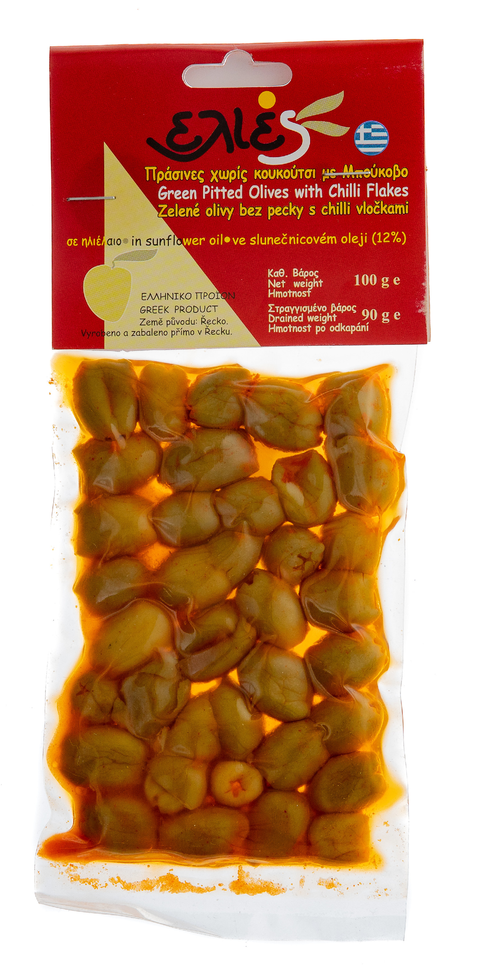 Olivy zelené ILIDA bez pecky s mletou chilli paprikou 100 g