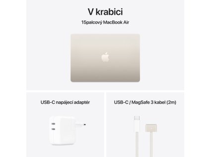 Macbook Air M4 15", 10 jádrové CPU, 10 jádrové GPU, 16GB, 512GB SSD - Starlight
