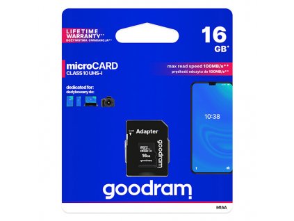 Goodram paměťová karta Micro Secure Digital Card, 16GB, micro SDHC, M1AA-0160R12, UHS-I U1 (Class 10), s adaptérem