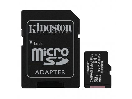 Kingston paměťová karta Canvas Select Plus, 64GB, micro SDXC, SDCS2/64GB, UHS-I U1 (Class 10), s adaptérem, A1