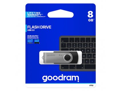 Goodram USB flash disk, USB 2.0, 8GB, UTS2, černý, UTS2-0080K0R11, USB A, s otočnou krytkou