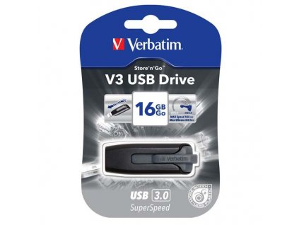 Verbatim USB flash disk, USB 3.0, 16GB, V3, Store N Go, černý, 49172, USB A, s výsuvným konektorem