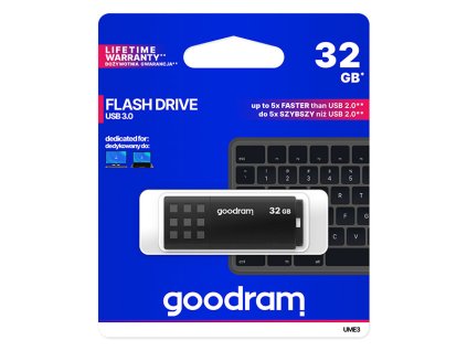 Goodram USB flash disk, USB 3.0, 32GB, UME3, černý, UME3-0320K0R11, USB A, s krytkou