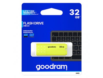 Goodram USB flash disk, USB 2.0, 32GB, UME2, žlutý, UME2-0320Y0R11, USB A, s krytkou