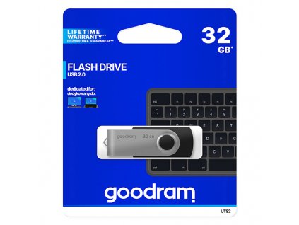 Goodram USB flash disk, USB 2.0, 32GB, UTS2, černý, UTS2-0320K0R11, USB A, s otočnou krytkou