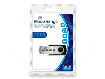 MediaRange USB flash disk, USB 2.0, 32GB, černý, MR911, USB A, swivel