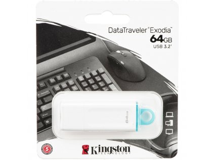 Kingston USB flash disk, USB 3.0, 64GB, DataTraveler Exodia, bila, KC-U2G64-5R, USB A, s krytkou