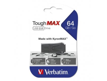 Verbatim USB flash disk, USB 2.0, 64GB, ToughMAX, černý, 49332, USB A, kompozitní materiál KyronMAX(tm)