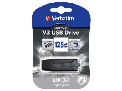 Verbatim USB flash disk, USB 3.0, 128GB, V3, Store N Go, černý, 49189, USB A, s výsuvným konektorem