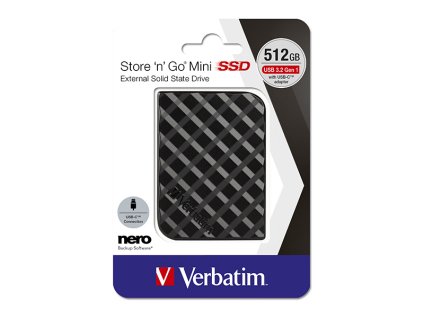 Externí disk SSD Verbatim externí USB 3.2 Gen 1, 512GB, Store N Go Mini, 53236, USB-A/Micro-B, obsahuje adaptér USB-A na USB-C(TM)