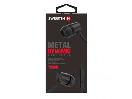 SWISSTEN YS500, sluchátka s mikrofonem, bez ovládání hlasitosti, černá, 2.0, špuntová typ 3.5 mm jack