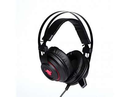 Red Fighter H3, sluchátka s mikrofonem, ovládání hlasitosti, černo-červená, herní, podsvícená, 2x 3.5 mm jack + USB