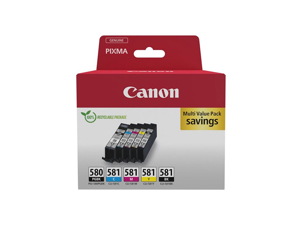 Canon originál ink PGI-580 PGBK/CLI-581 CMYK, 2078C008, CMYK, blister s ochranou, 1*11.2 + 4*5.6ml, 5-pack
