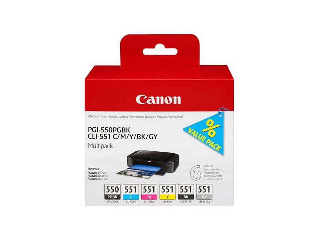 Canon originál ink PGI-550/CLI-551PGBK/C/M/Y/BK/GY, 6496B005, black/color