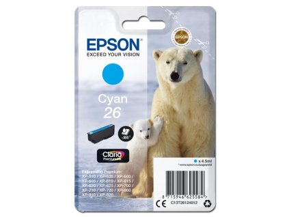 Epson originál ink C13T26124012, T261240, cyan, 4,5ml