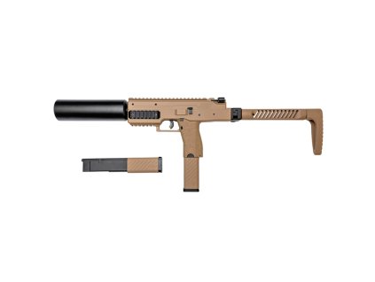 Plynový samopal VORSK VMP-1X GBB s tlumičem / Green Gas – TAN