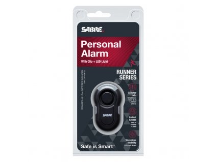 21111 osobni alarm sabre red na clip se svitilnou led na 4 baterie lr44 cerny