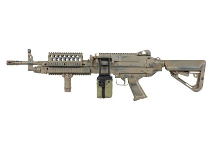 AEG kulomet A&K T8 SP Systems MK46 MOD 0 / 1,6 J 15,4" – Písková (Battleworn)