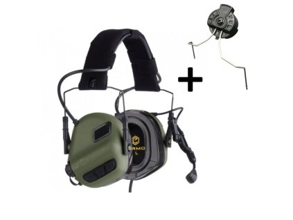 EARMOR taktický headset M32 PLUS SET, čelenka / montáž na helmu - Foliage Green
