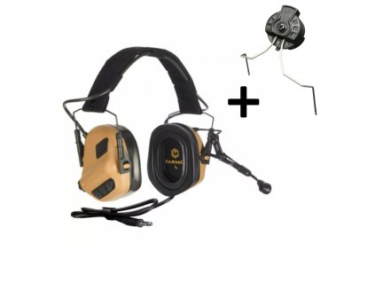 EARMOR taktický headset M32 PLUS SET, čelenka / montáž na helmu - Coyote Brown