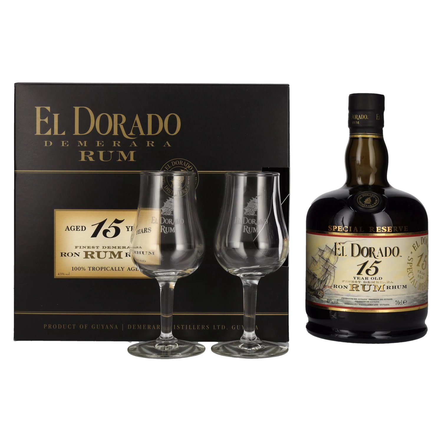 El Dorado 15y 43% 0,7L v kartóne + 2 poháre