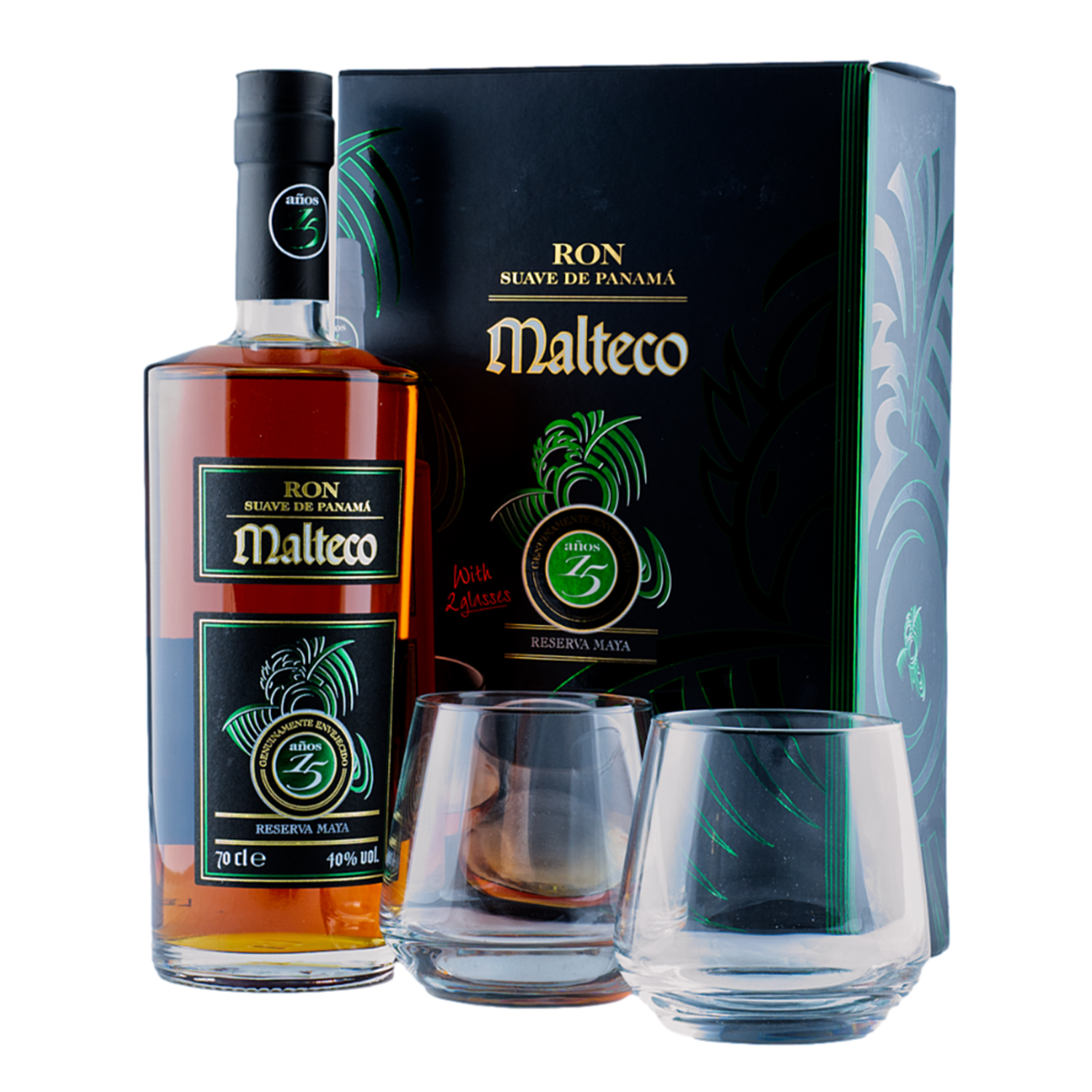 Malteco Ron 15y Reserva maya 40% 0,7L v kartóne + 2 poháre